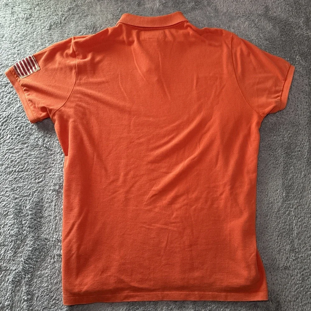 Denim & Supply Ralph Lauren Men's XL Orange Short Sleeve Polo Shirt Flag Sleeve